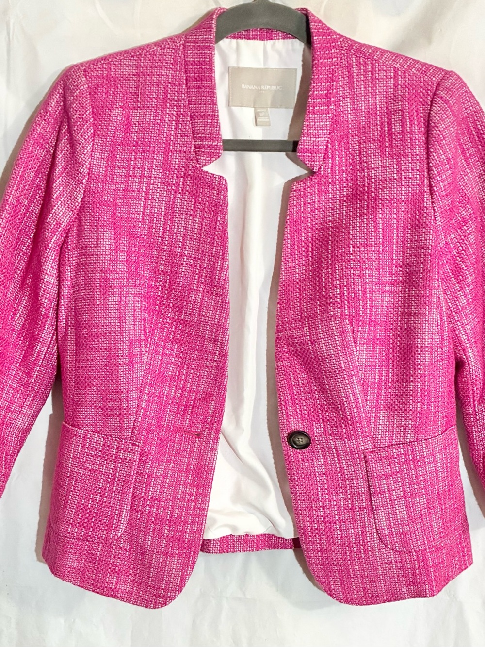 Banana Republic Cotton Pink Tweed Jacket Sz 2P Blazer pockets lined outerwear